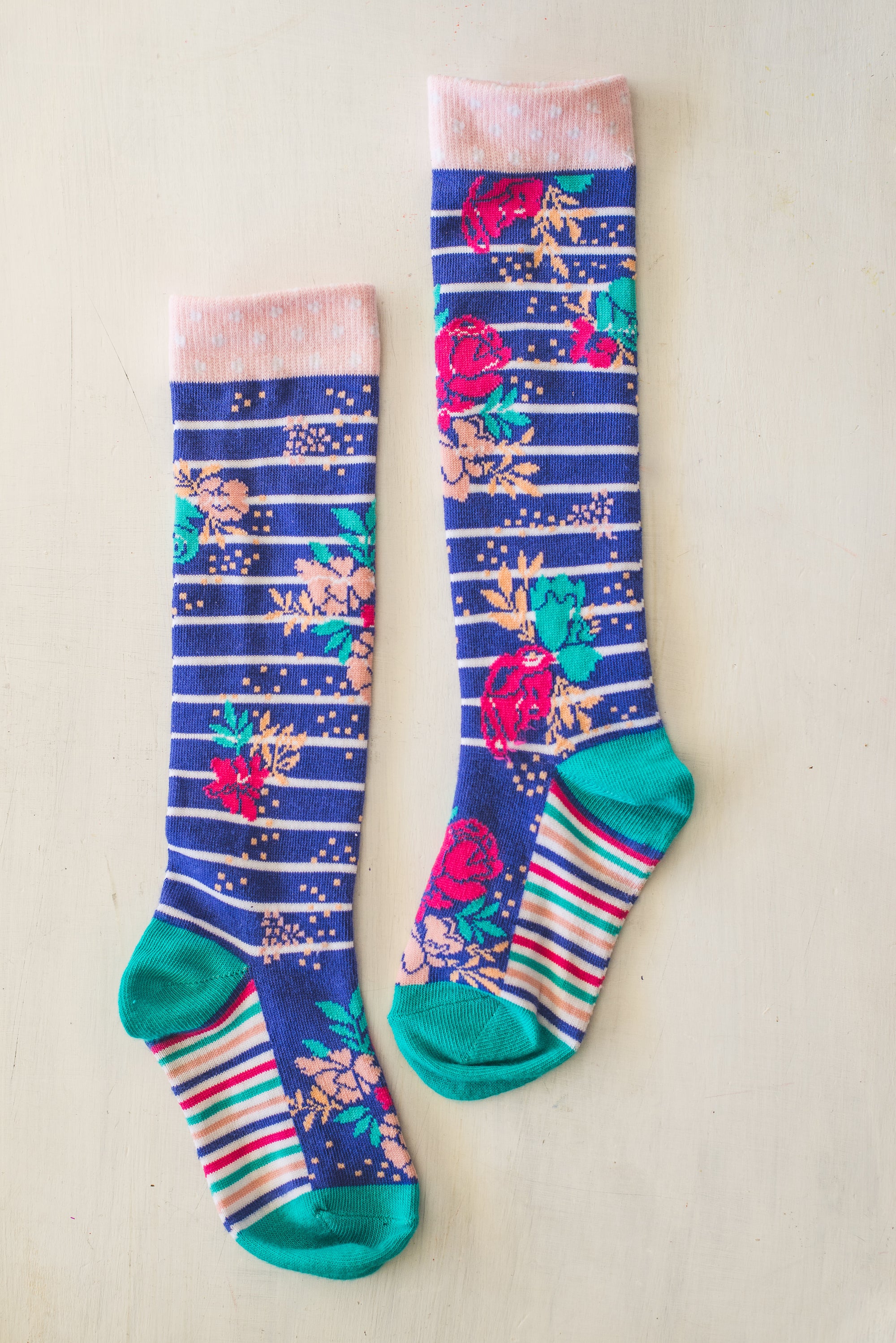 Bold Floral + Stripe Knee-High Socks