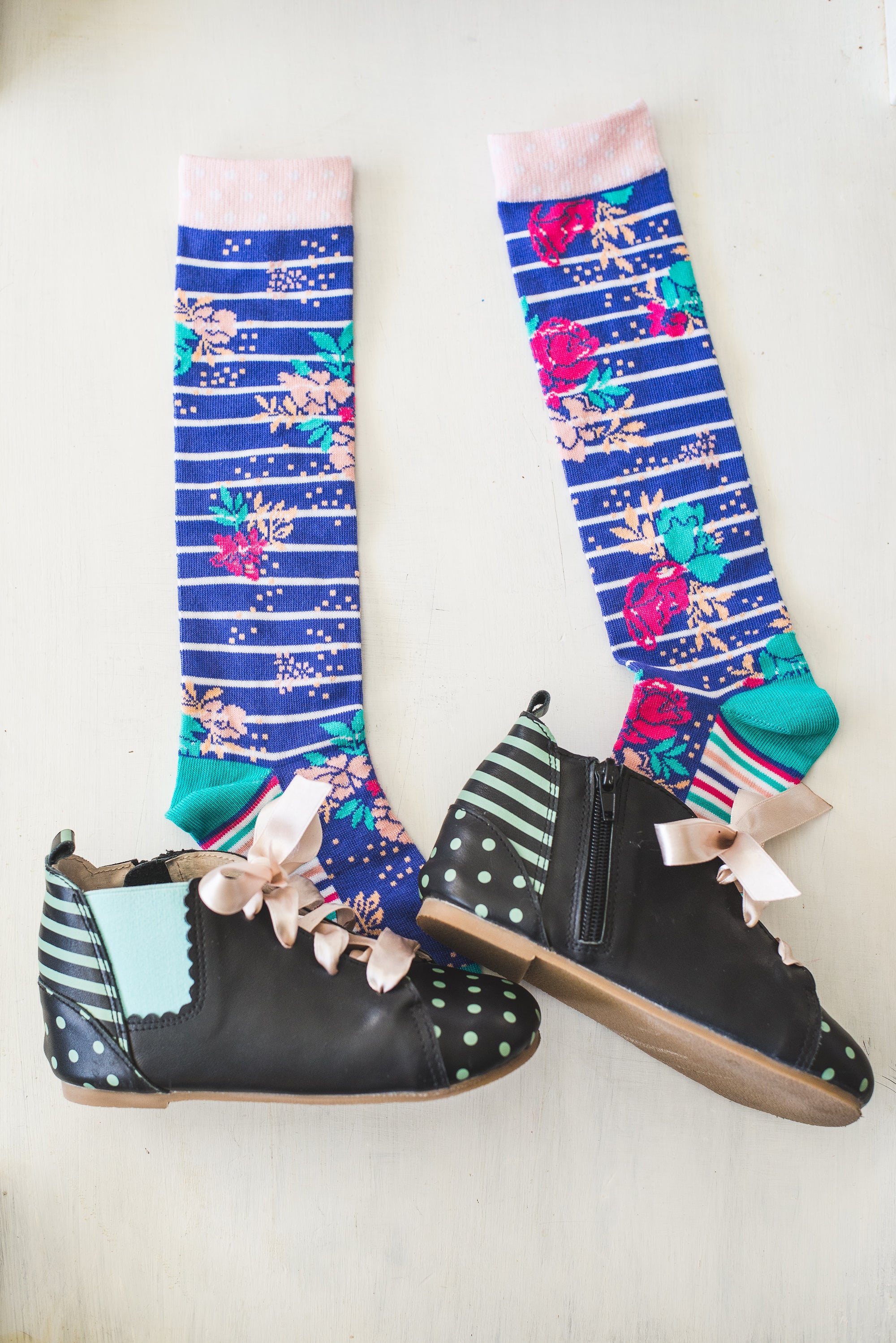 Bold Floral + Stripe Knee-High Socks