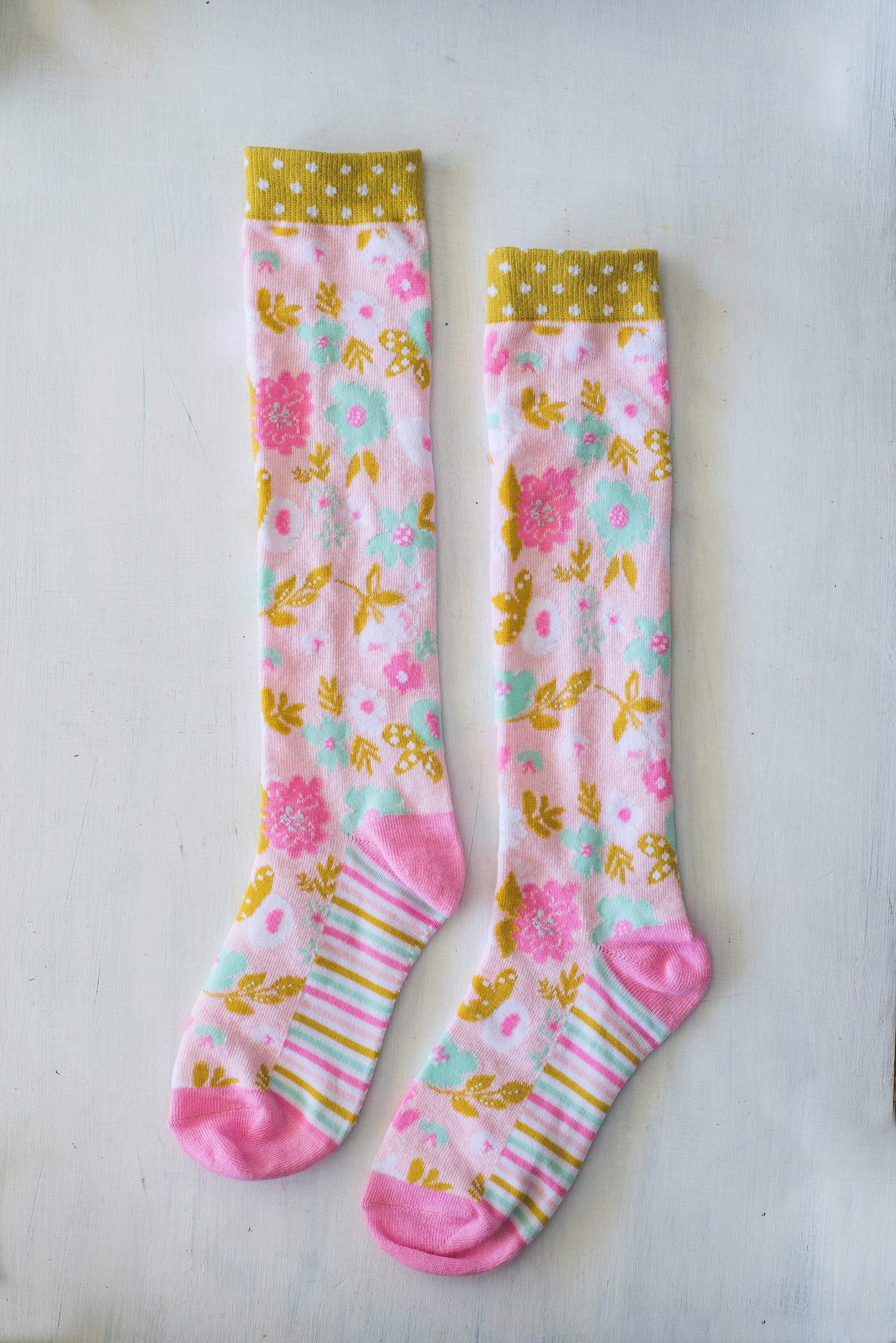 Pink Floral Knee-High Socks