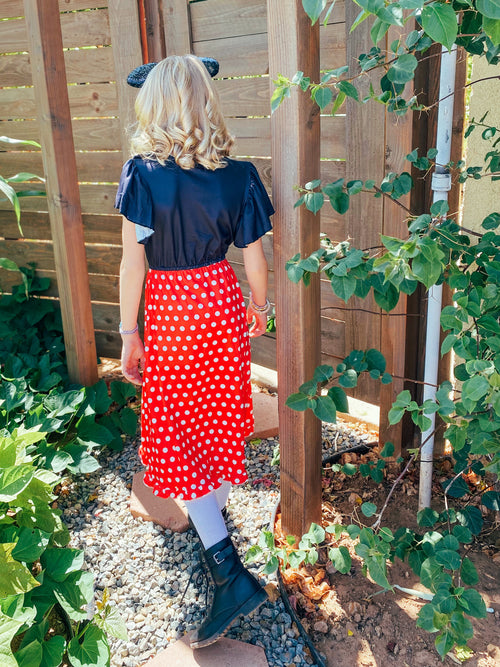 Red Polkadot Mouse Walk-Through Dress