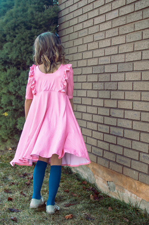 Petals In Pink Polkadot Ruffle Twirl Dress