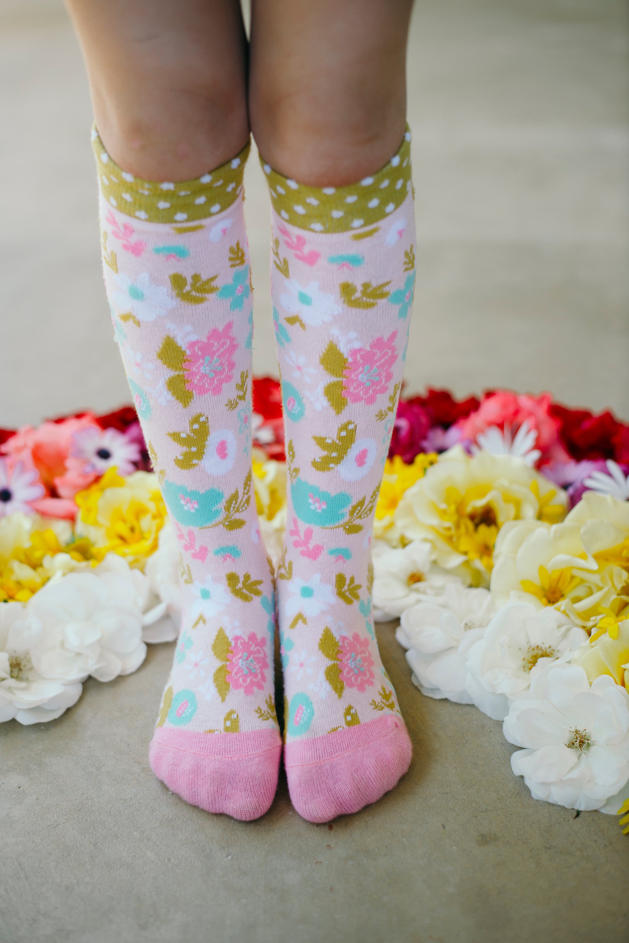 Pink Floral Knee-High Socks